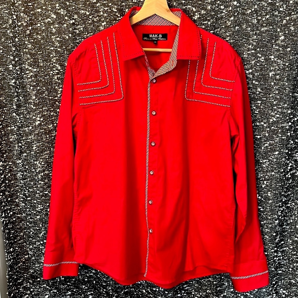 Mak-B Red, country style button down shirt! 2XL but could be a large!